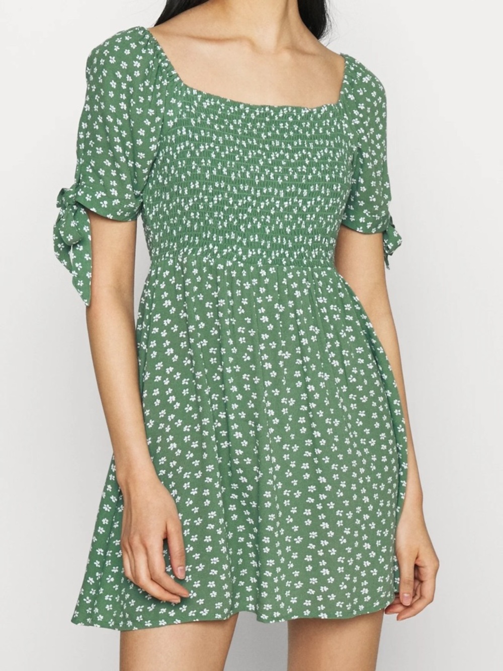 American Eagle Green Floral Smocked Mini Dress Puff Sleeve Cottagecore S